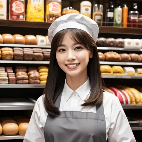 (table top、highest quality、8k、award-winning work、ultra high resolution)、beautiful hamburger shop clerk、(gray polyester shirt:1.1...