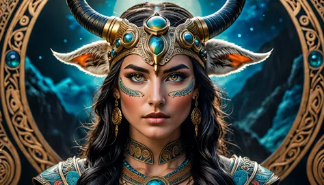 highly detailed color portrait of artemis, the goddess of wild animals, beautiful face, intricate details, cinematic photographe...