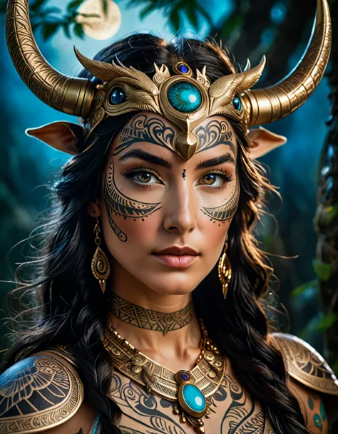 highly detailed color portrait of artemis, the goddess of wild animals, beautiful face, intricate details, cinematic photographe...