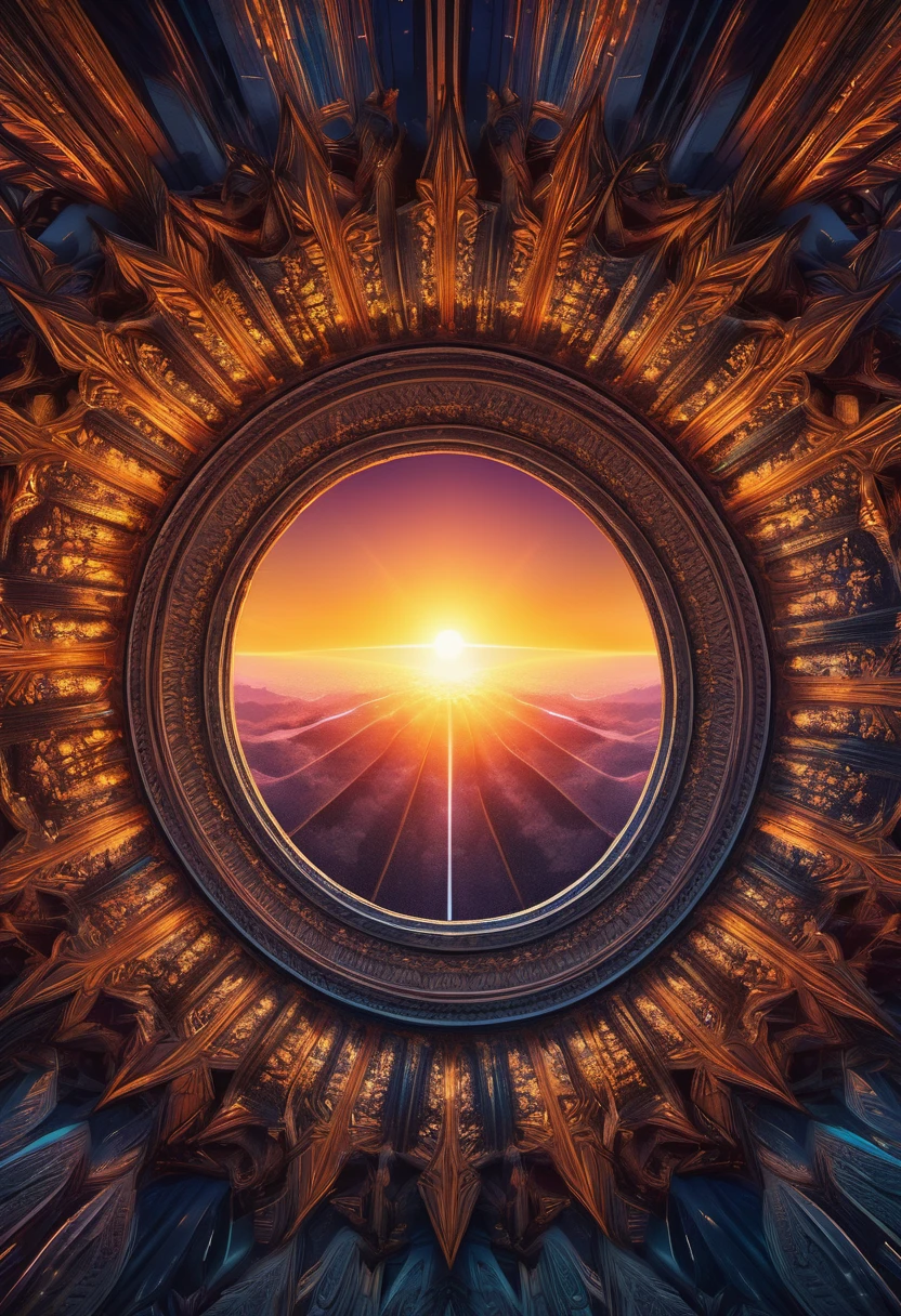 ((photography Radial symmetry:1.5)), beautiful colors and geometry, ((full shot:1.3)), (( Best Quality ) ), (( Masterpiece )), 3D, ( hyper detailed: 1.3 ), (( Epic Landscape : 1.3)), ((sunset: 1.3 ))), (Photorealistic: 1.4), (( Front Camera) ),( (Low-Light Nighttime Cinematic Lighting: 1.2)).32k.