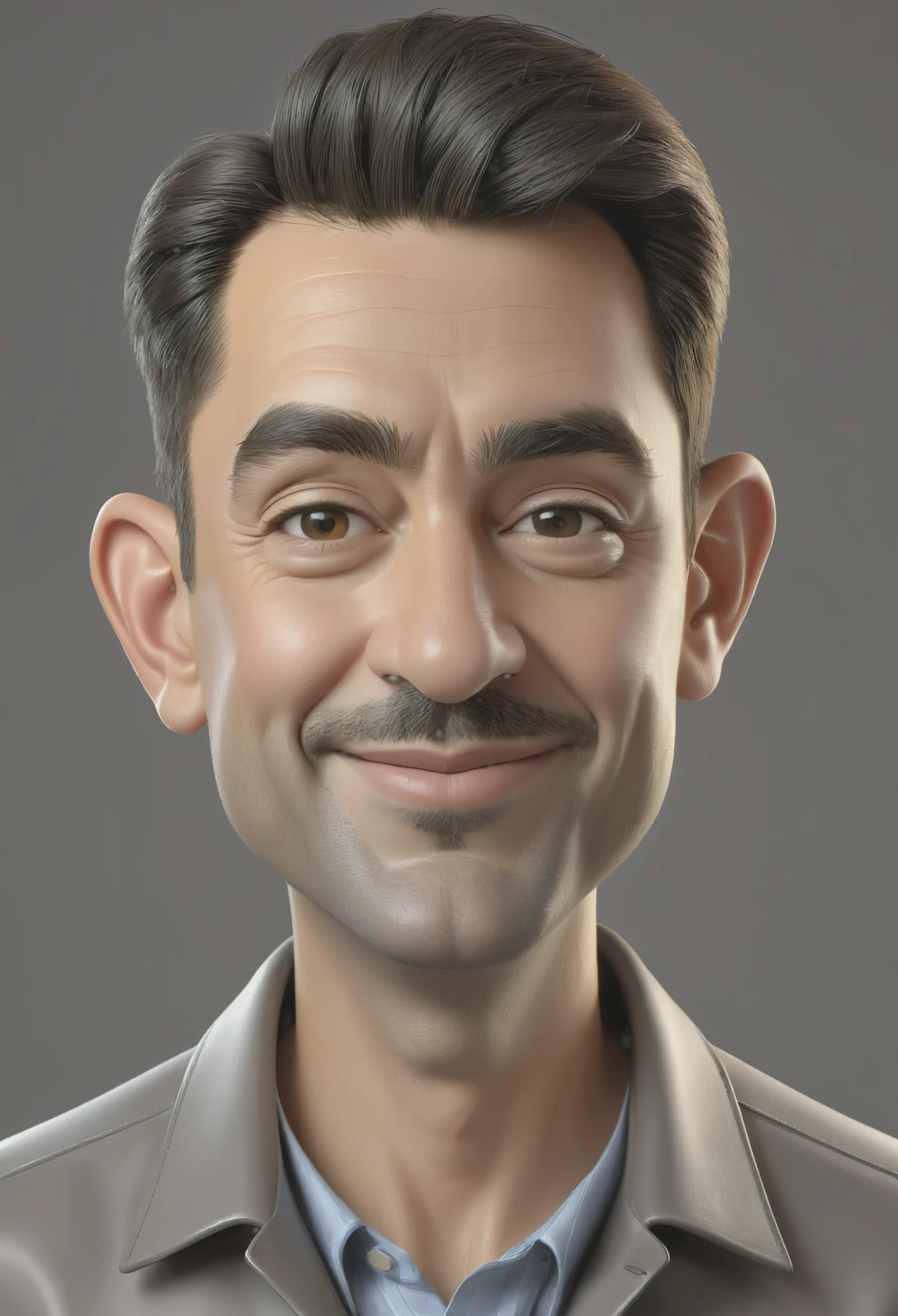 make a caricature image, male, gray background, with sufficient lighting, caricature, 3D, 8D image quality