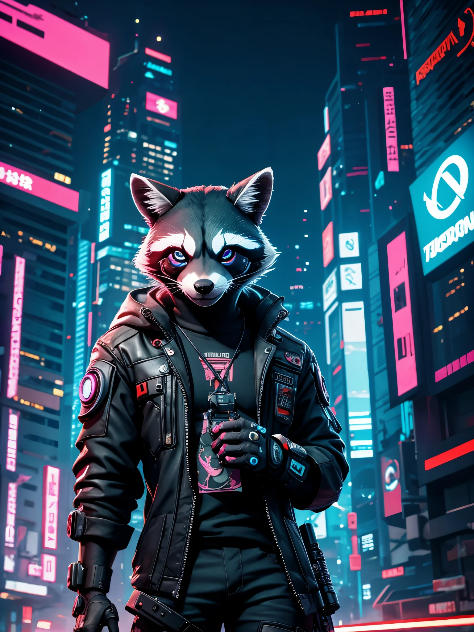 raton laveur cyberpunk futuriste