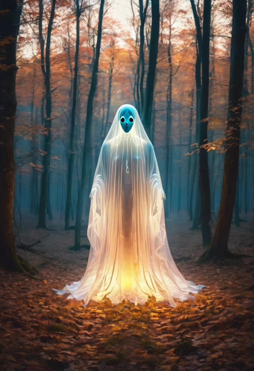 symmetrical creepy ghost , made of glass, in complex background, art exe, high saturation, ray tracing, (symmetry art), white background, studio lighting