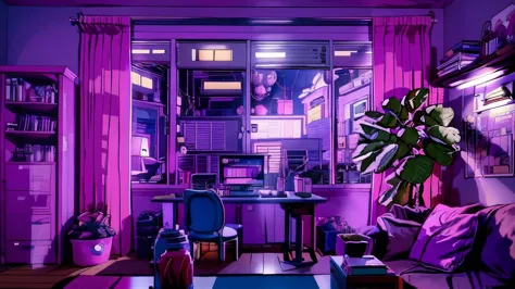 girls are traders, pink theme, style anime, computer, living room, in the computer screen is chart stock night light , (very det...