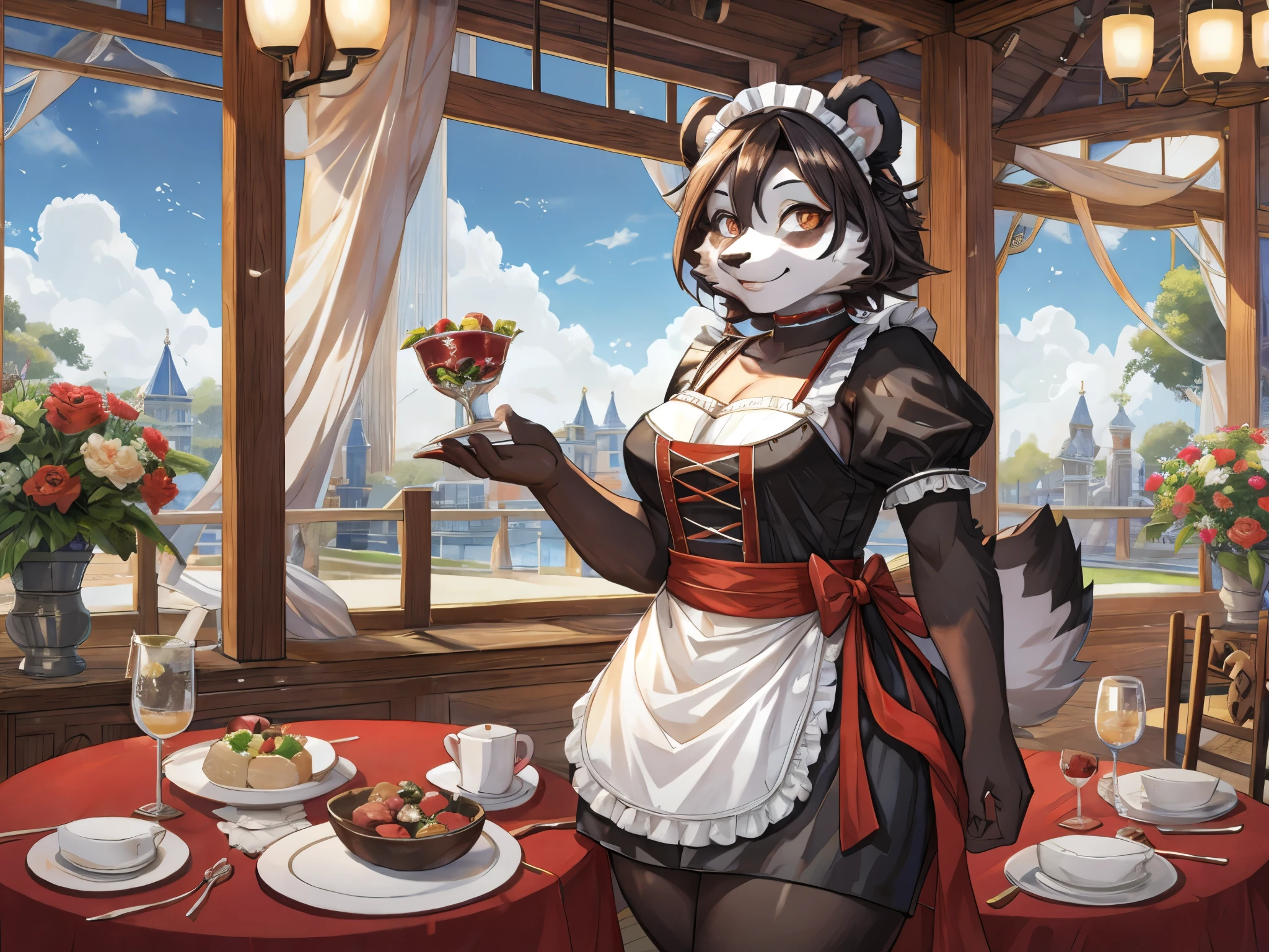 Maid furry panda female in fantasy hotel high quality 