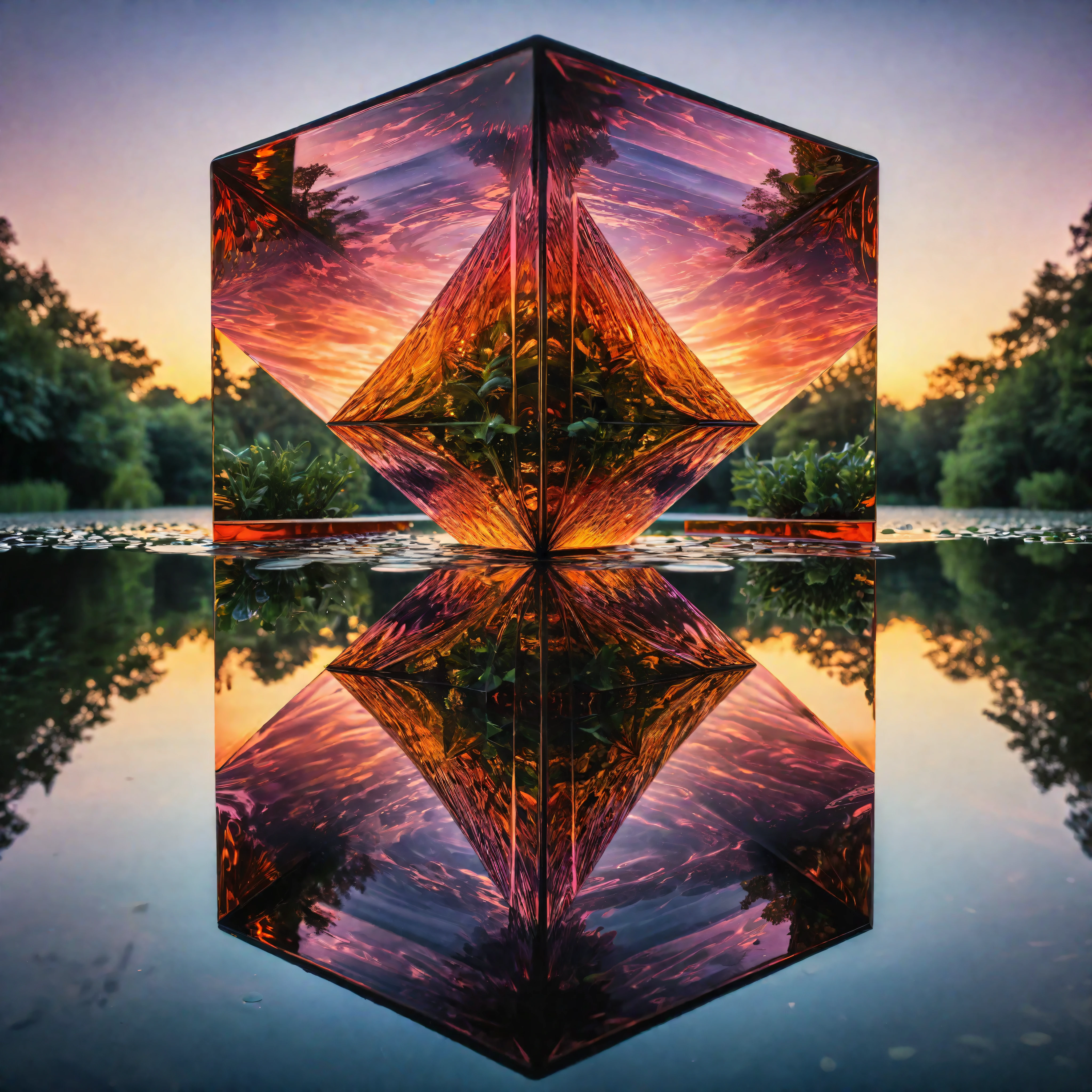 (beste Qualität,4k,8k,highres,Meisterwerk:1.2),ultra-detailliert,(Realistisch,photoRealistisch,photo-Realistisch:1.37),Symmetrie Makrofotografie Kunst,perfekt detaillierte Reflexionen,symmetric cube,kristallklarer Teich,Verzerrte Reflexionen,scharfer Fokus,schimmernde Wasseroberfläche,sorgfältig erfasste Details,leuchtende Farben,Präzise Symmetrie,spiegelähnliche Reflexionen,sorgfältig gestaltete Komposition,göttliche Präzision,ätherische Atmosphäre,verblüffende Symmetrie,vollkommene Perfektion,Surreale Schönheit,Lichtreflexe,symmetrical Meisterwerk,spektakuläre Präzision,faszinierende Muster,symmetrische Harmonie,makellose Symmetrie,Faszinierende Kunstfertigkeit,Fest der visuellen Symmetrie,Reflexion Perfektion,komplizierte Details,harmonische Komposition,beeindruckende Präzision,meisterhaft eingefangene Reflexionen,lebendige künstlerische Details,einwandfreie Symmetrie,atemberaubende Präzision,Perfekt ausbalanciert,faszinierende optische Täuschung,sorgfältige Handwerkskunst