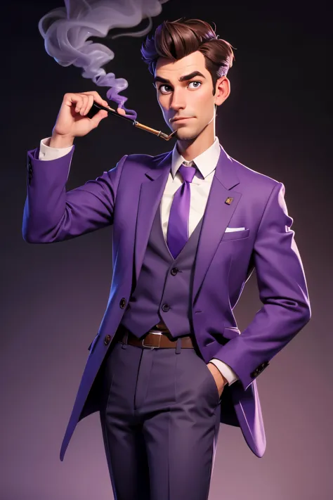 Concept Art, Character Illustration, European and American cartoons, 45 year old male millionaire, Male Focus, purple tie, alone...