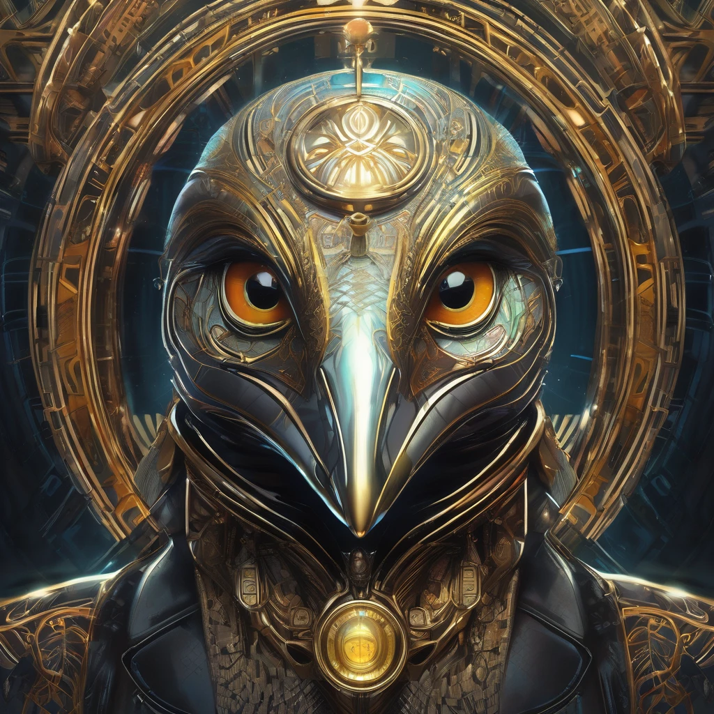 Symmetry, aesthetic, extremely detailed, symmetrical, Symmetry portrait of penguin from bioshock, vintage, sci-fi, tech wear, glowing lights intricate, elegant, highly detailed, digital painting, artstation, concept art, smooth, sharp focus, illustration, art by artgerm and greg rutkowski and alphonse mucha