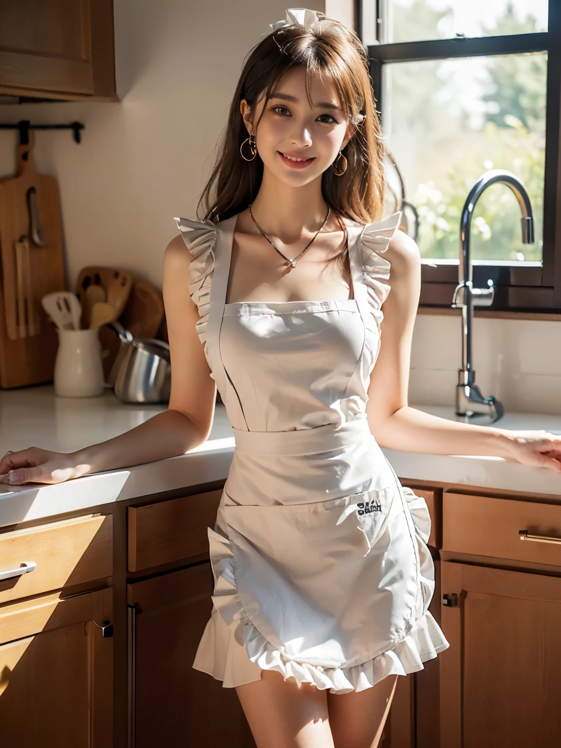 Arafed woman in a white dress standing in a kitchen - SeaArt AI