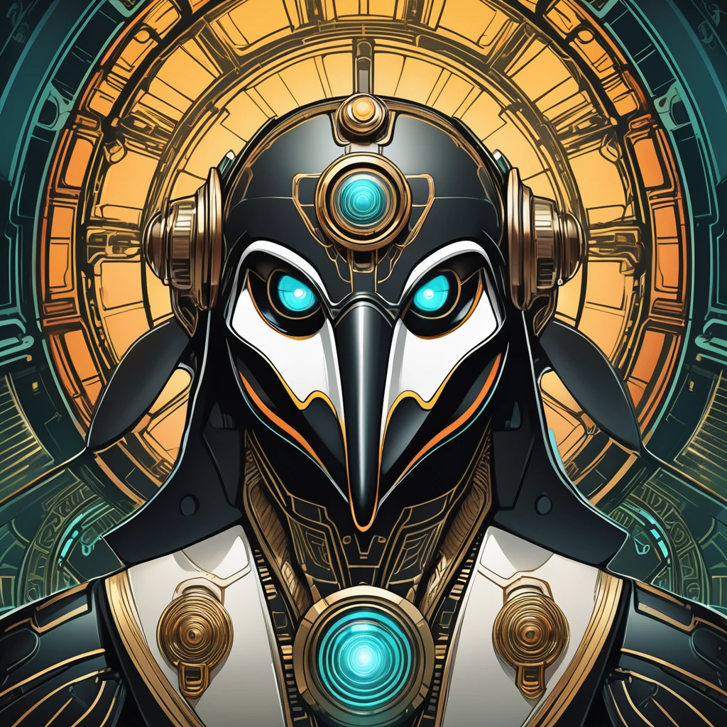 Symmetry, aesthetic, extremely detailed, symmetrical, Symmetry portrait of penguin from bioshock, vintage, sci-fi, tech wear, glowing lights intricate, elegant, highly detailed, digital painting, artstation, concept art, smooth, sharp focus, illustration, art by artgerm and greg rutkowski and alphonse mucha