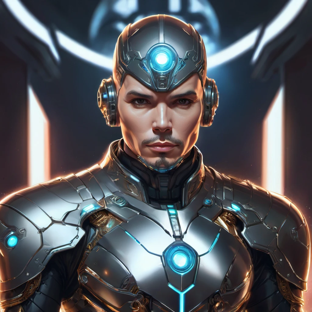 Symmetry, aesthetic, extremely detailed, symmetrical, Symmetry!! portrait of pitbull, sci-fi armour, tech wear, glowing lights!! sci-fi, intricate, elegant, highly detailed, digital painting, artstation, concept art, smooth, sharp focus, illustration, art by artgerm and greg rutkowski and alphonse mucha