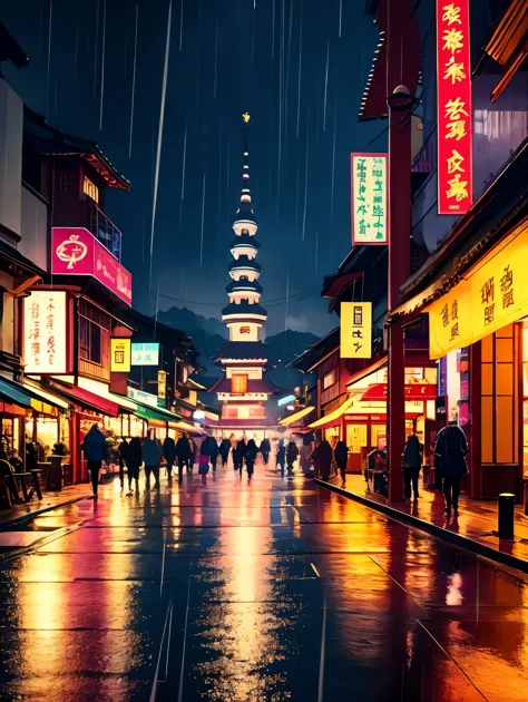 village view，there are a lot of lights on the building, dream china town, china village, amazing wallpapers, japantown, japanese...