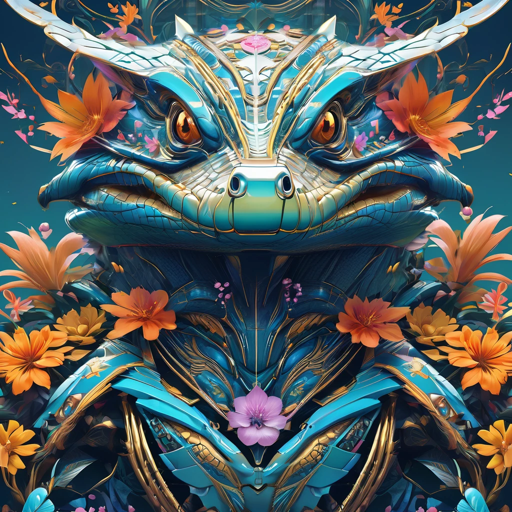 Symmetry, aesthetic, extremely detailed, symmetrical, Symmetry!! portrait of a robot crocodile, floral! horizon zero dawn machine, intricate, elegant, highly detailed, digital painting, artstation, concept art, smooth, sharp focus, illustration, art by artgerm and greg rutkowski and alphonse mucha, 8 k