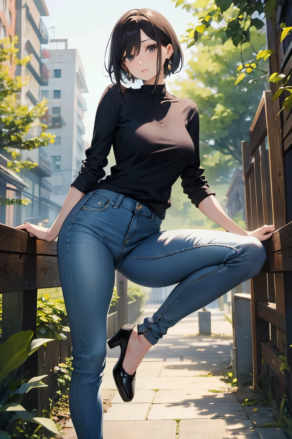 beautiful mature woman、skinny jeans、innocent look