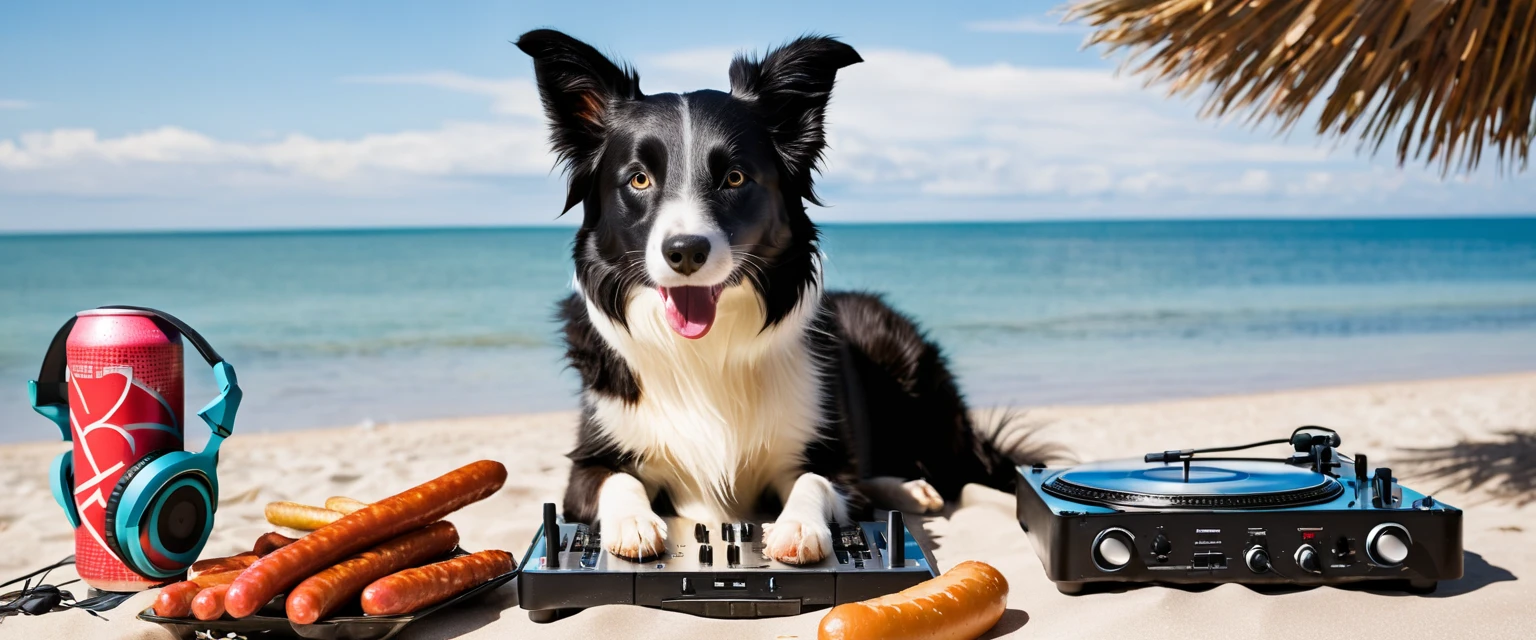 Border collie as DJ at rave party, Seamus, progressive, prog