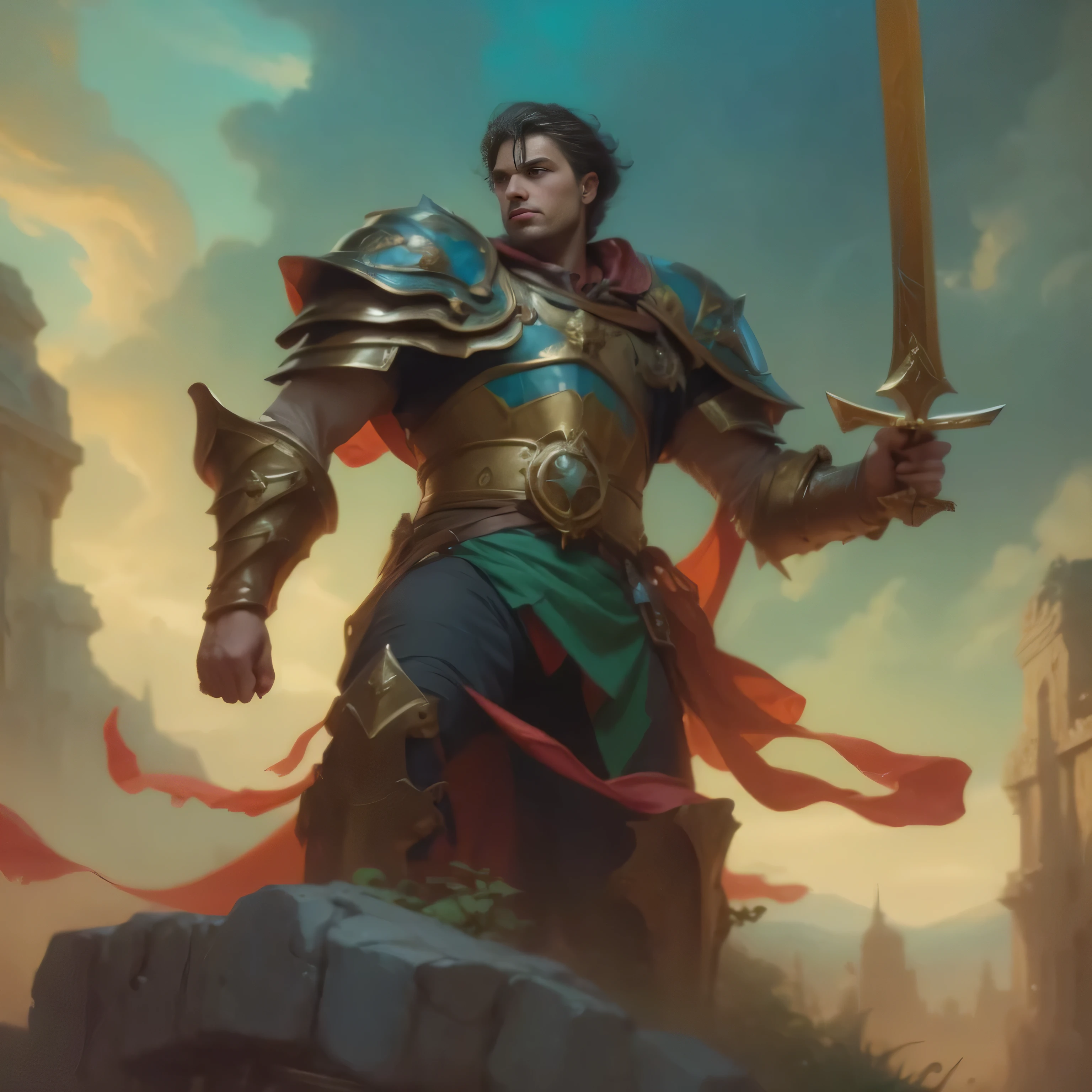 a painting of a man in armor holding a sword, male paladin, a human male paladin, fantasy paladin, magic the gathering artstyle, fantasy card game art, magic the gathering art style, mohrbacher, epic fantasy card game art, epic fantasty card game art, peter mohrbacher c 2 0, peter mohrbacher donato giancola