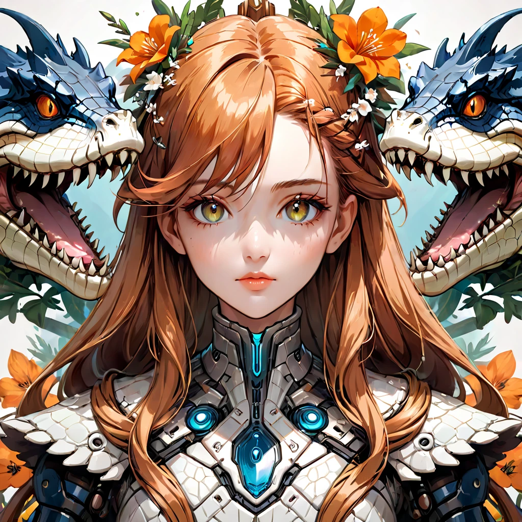 Symmetry, aesthetic, extremely detailed, symmetrical, Symmetry!! portrait of a robot crocodile, floral! horizon zero dawn machine, intricate, elegant, highly detailed, digital painting, artstation, concept art, smooth, sharp focus, illustration, art by artgerm and greg rutkowski and alphonse mucha, 8 k