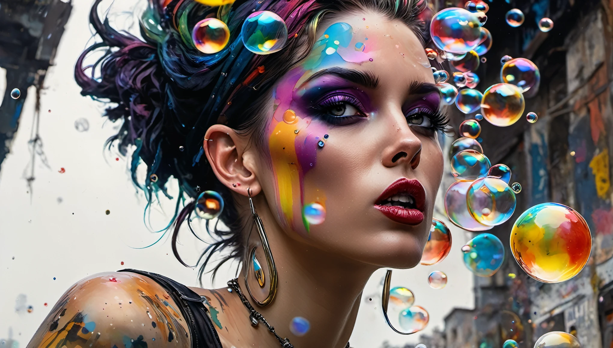 {{masterpiece}}, best quality, extremely detailed CG unity 8k wallpaper, cinematic lighting, lens flare, beautiful detail eyes, black,  side glance,  multicolor hair, colorful light, particles, heterochromia, (colorful:1.5), (colorful hair:1.5),