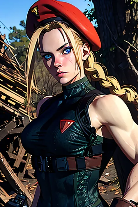 photo of cammyst in a military operation, special ops gear, holding assault rifle, cinematic, wood debris, with her long blonde ...