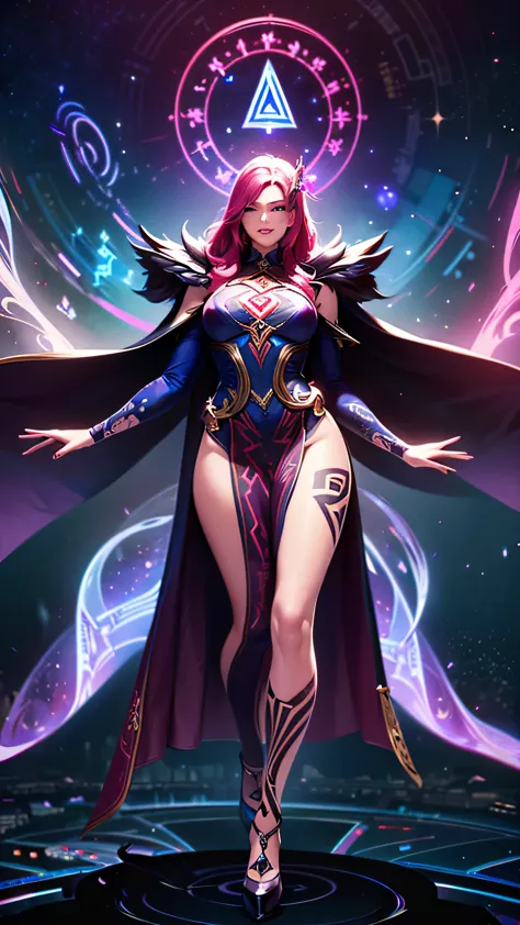 ((ultra high quality)), (((hyper detailed))), long wavy hair, dark pink hair, white highlights, (((anatomically correct))), sexy...