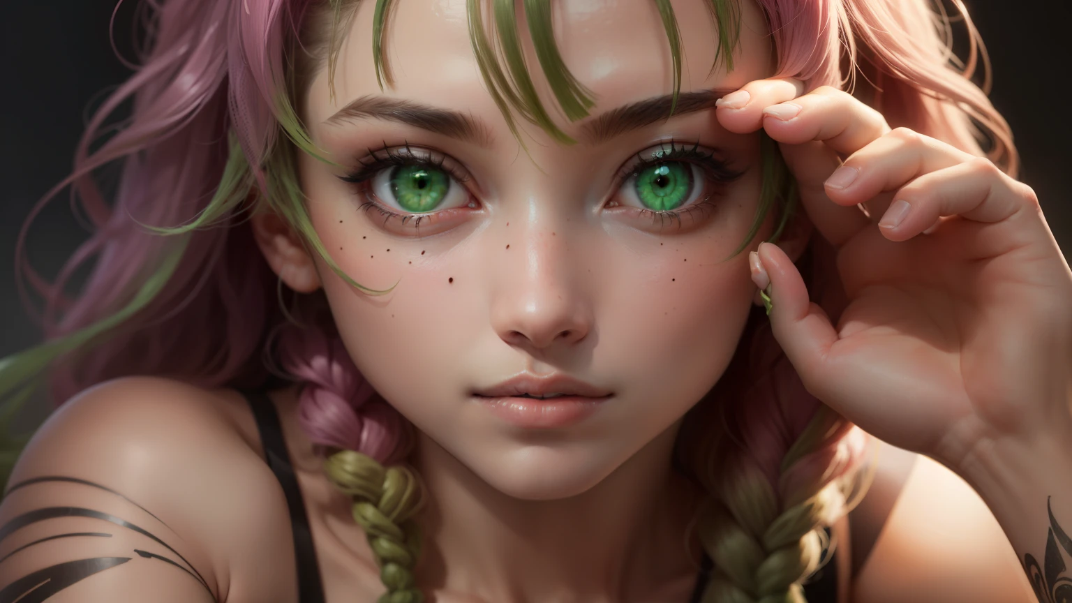 Mitsuri Kanrodzi, Mitsuri Kanrodzi, cheveux, Gradient cheveux, (yeux verts:1.5), green cheveux, long cheveux, par la taupe,  par la taupe under eye, multicolored cheveux, pink cheveux, twin cheveuxs, two tone cheveux,
CASSER bikini,
CASSER looking at viewer,
CASSER (chef-d&#39;œuvre:1.2), meilleure qualité, Une haute résolution, unité 8k fond d&#39;écran, (illustration:0.8), (beaux yeux détaillés:1.6), visage très détaillé, éclairage parfait, Infographie extrêmement détaillée, (des mains parfaites, anatomie idéale),