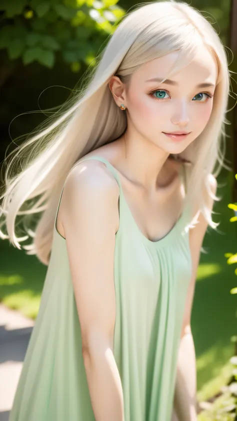 Cute 18 year old woman in Europe、Xiao Chai、(((adult charm)))、(((attractive light green eyes)))、natural look、Attractive silver ha...