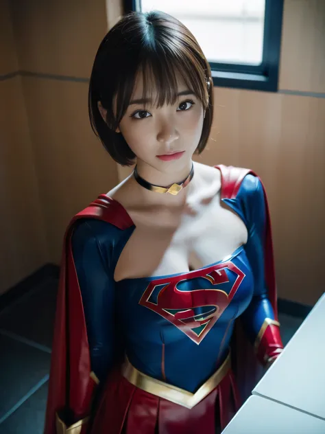 masterpiece、supergirl costume、short hair、barefoot、big and full breasts、Human experiment subject milking machine、Research room、op...