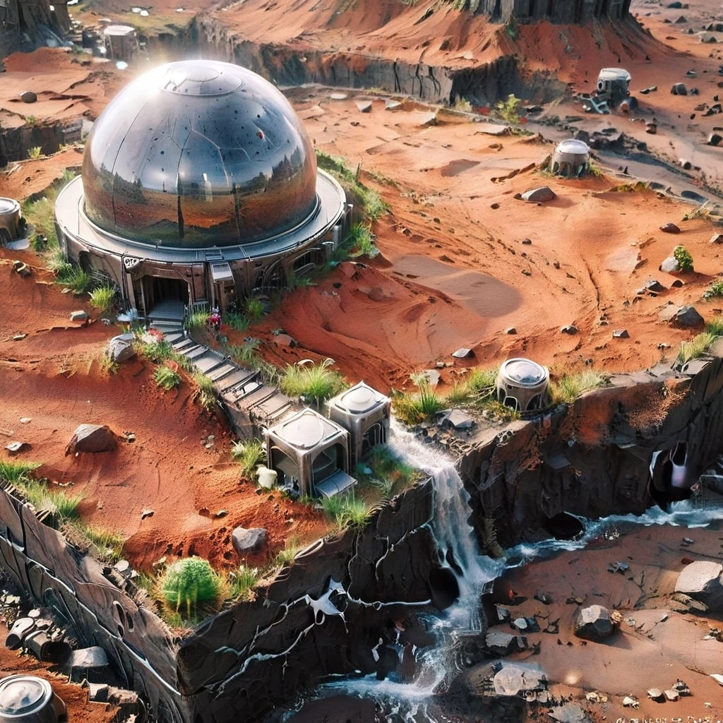 6598年Mars realistic model, (split ends, original photo, best quality, masterpiece:1.4),Steampunk Cyberpunk 6820 City,(CyberpunkMars light:1.3), Mars (related to land),(in a small nature box:1.3),Isometric, small nature, landscape on foundation,landscape,