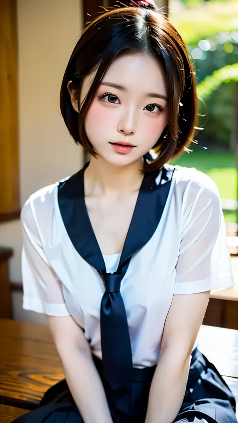 (table top, highest quality:1.2), 8k, 14 years old, 85mm, official art, RAW photo, absurd, white dress shirt, cute face, close, ...