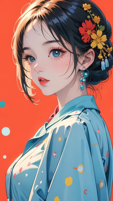 (masterpiece, best quality:1.2),illustration art，Kusama Yayoi's style，simple background，a beautiful girl，Skin detail processing，...