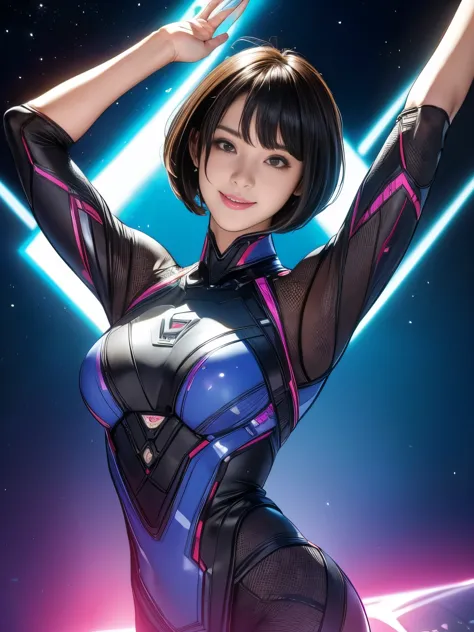 (original photo, best quality), (actual, photorealism:1.3), 1 girl, bob cut、earrings、Smile、actualbody,old space costume、ancient、...