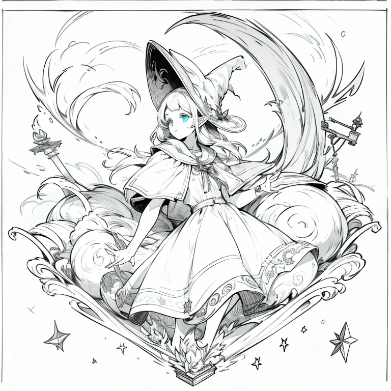elf, witch, holding staff, thigh highs, cloak