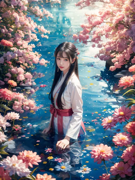 colorful,surrounded by blisters,anime style oil painting,chinese girl,hanfu,