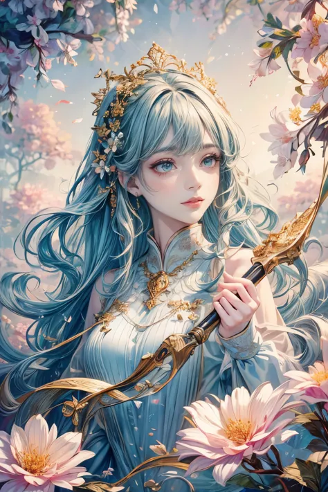 (best quality,8k,CG),upper body details,lone girl,floral forest background,intricate facial features,elegant long curly hair,alm...