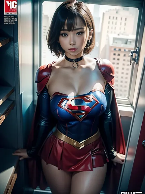 masterpiece、supergirl costume、short hair、barefoot、big and full breasts、Crisis situation、Human experimentation、test subject、Resea...