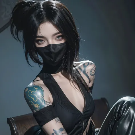 Akali masked shoulder tattoo in League of Legends，model effect。