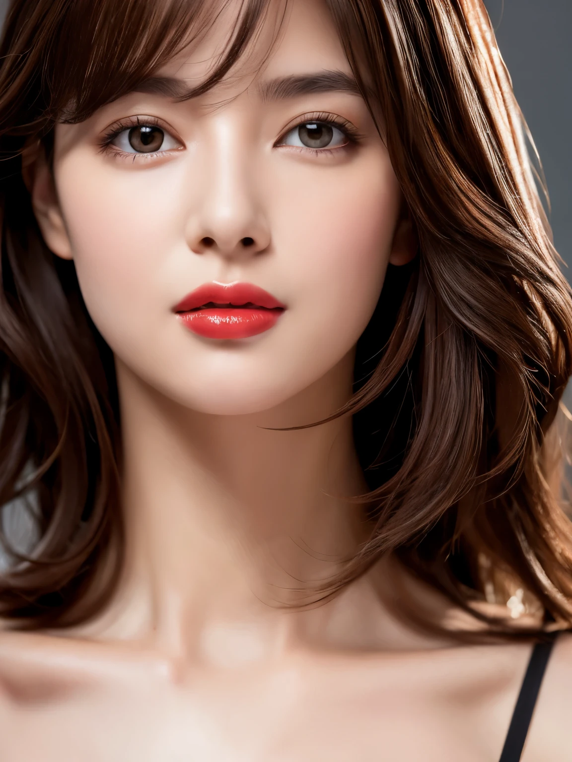 masterpiece, highest quality, Photoreal, super detailed, finely, High resolution, 8k wallpaper, Professional, High level details, 1 girl, ((facing the front)), ((vermilion lips)), detailed clavicle, perfect face, straight hair