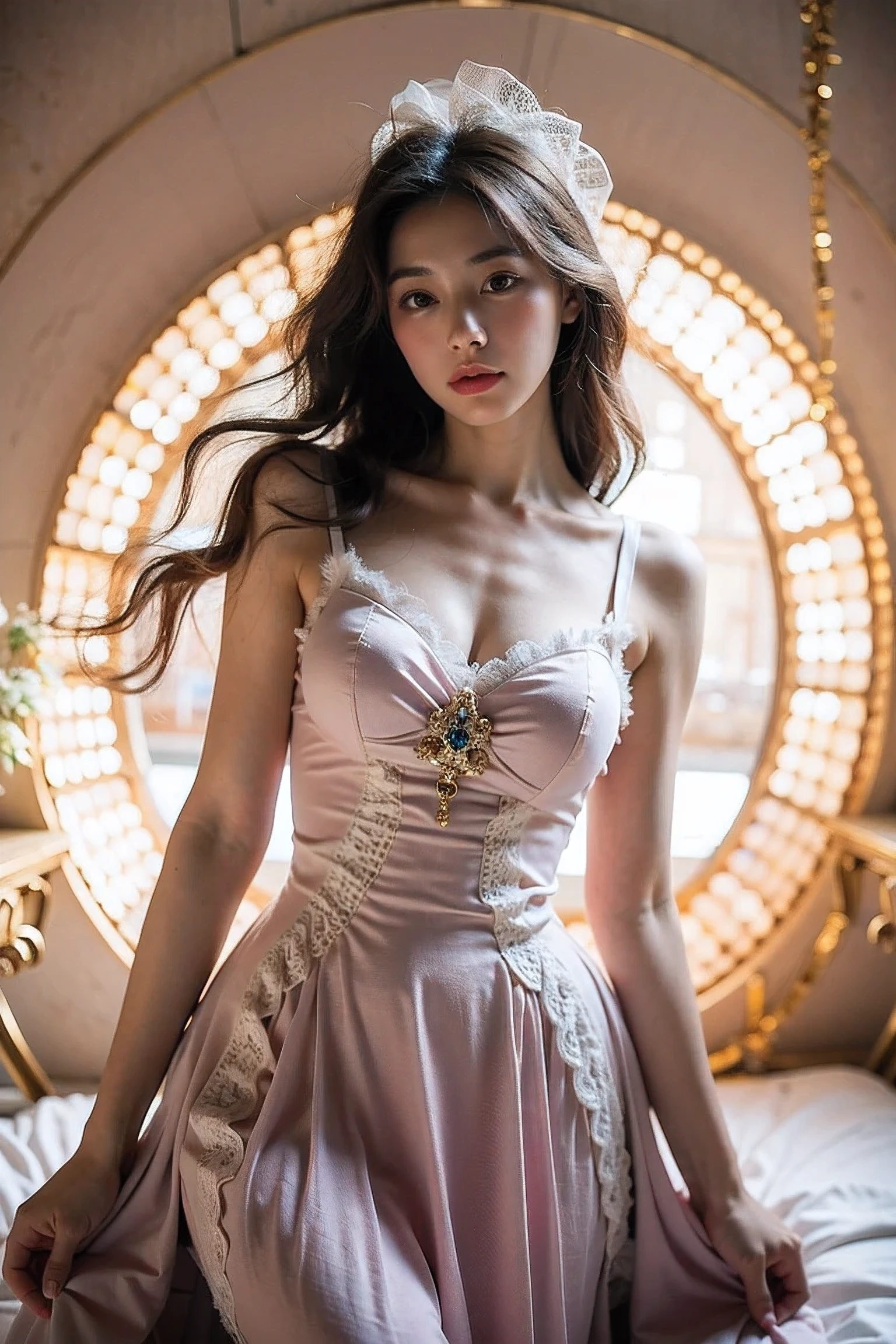 Реалистичная фотография, красивый, милый, корейская девушка , платье в стиле рококо