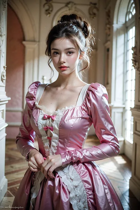Realistic photography, cute beautiful girl , Rococo dress