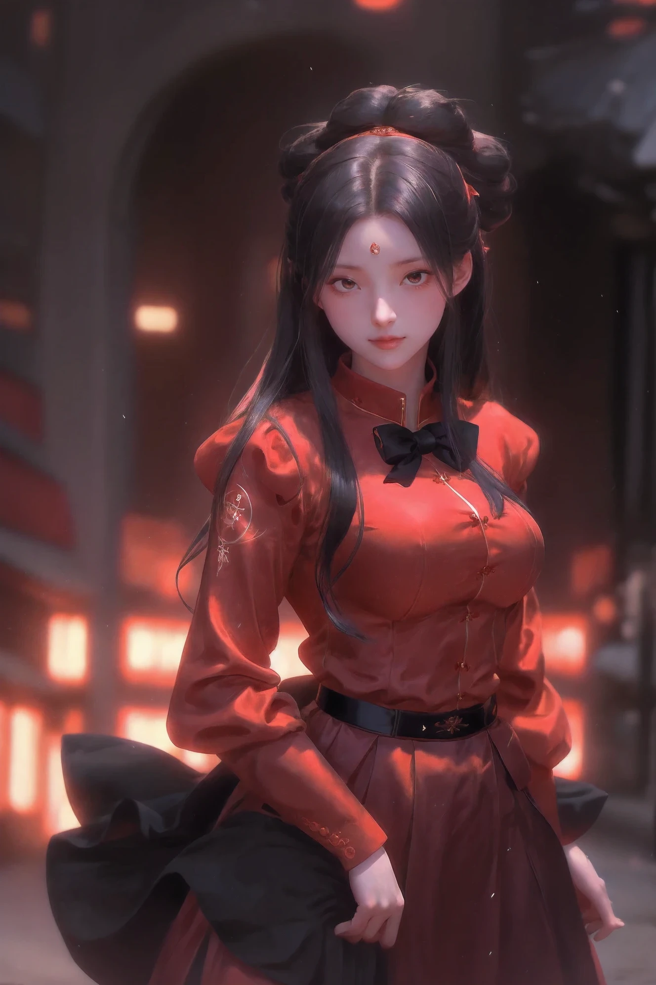 anime girl in red shirt and black tie posing for a photo, by Yang J, extremely detailed artegerm, Rin Tohsaka, artegerm jsc, guweiz style artwork, beautiful digital art, artegerm.  High detail, range murata and artegerm, style artegerm, even model |  artegerm