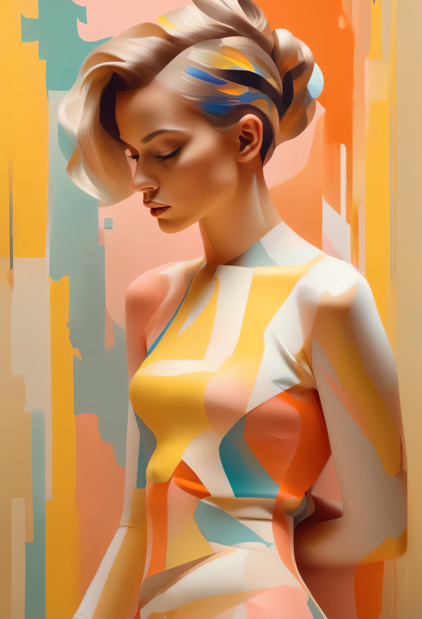 Immerse yourself in a digital masterpiece with this Kunstwork prompt featuring a beautiful fashionable girl in action. The Kunstist's digital prowess brings the subject to life, Sie zeigt ihre Eleganz und Anmut bei der Ausübung ihrer Tätigkeit. Der Körper des Mädchens ist mit aufwendiger Körperbemalung geschmückt, adding an element of Kunstistry and fluorescence to the composition. Die Verwendung von Morandi-Farben schafft eine subtile und anspruchsvolle Farbpalette. Die eingesetzten digitalen Techniken gewährleisten die korrekte Anatomie, resulting in a visually stunning and anatomically accurate Kunstwork. Dieses digitale Meisterwerk feiert die Verschmelzung von Mode, Kunst, und Bewegung. Created by renowned digital Kunstist Gemmy Woud-Binnendijk