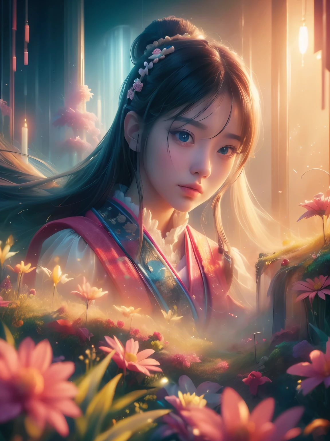 (high quality), (masterpiece), (detailed), 8K, Hyper-realistic portrayal of a futuristic (1girl1.2), Japanese character. Meticulous details bring the character to life in this visually stunning composition, showcasing the seamless blend of tradition and innovation. Trending on Artstation.