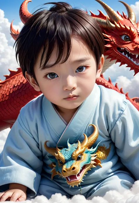 Young Asian Boy with Dragons by Ann Luo Blog, A two-year-old Chinese baby boy,Lovely, face round, little hair, Slept on a red dr...