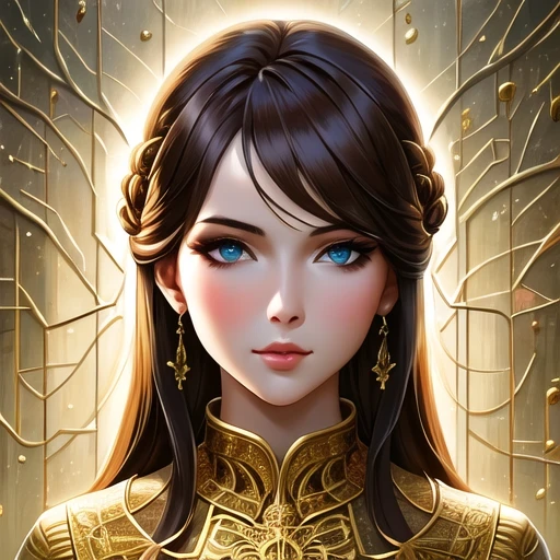 8k beautiful portrait of brown hair, complicated, elegant, Very detailed, majestic, digital photography, artistic germ、Works by Jia Ruan and Greg Rutkoski, Surrealism, golden butterfly filigree, broken glass, (masterpiece, Side light, Exquisite and beautiful eyes: 1.2), human development report