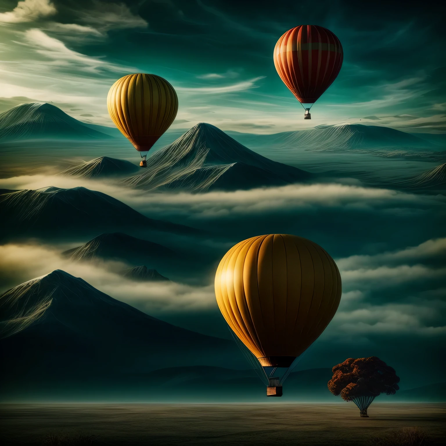 (surrealsteampunkai)++, a picture of a single hot air balloon
