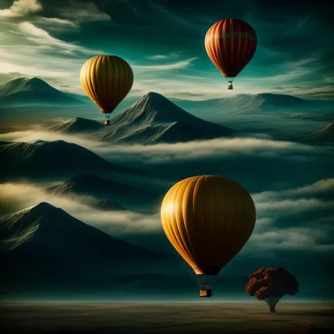 (surrealsteampunkai)++, a picture of a single hot air balloon
