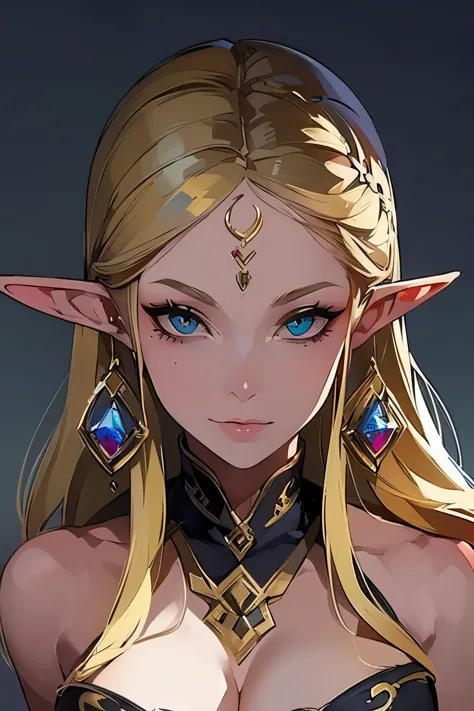 ((masterpiece, best quality)), there is a blonde woman standing in front of a wall, (elven ears), female elf, portrait of female...