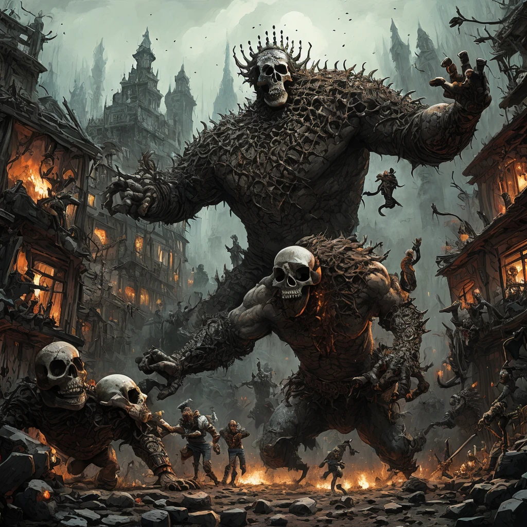 Giant Skull King, final showdown, epic scene, by Boris Groh, best quality, masterpiece, high details, Ultra intricate detailed