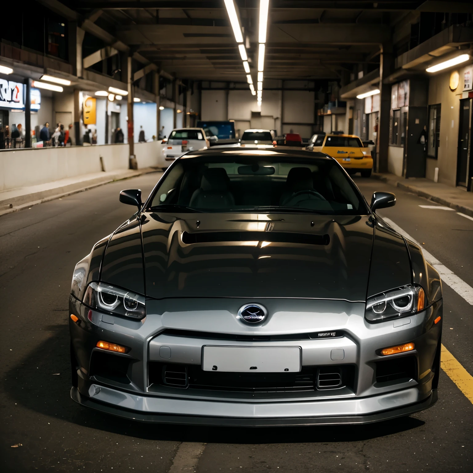 A close up of a car parked in a parking garage - SeaArt AI