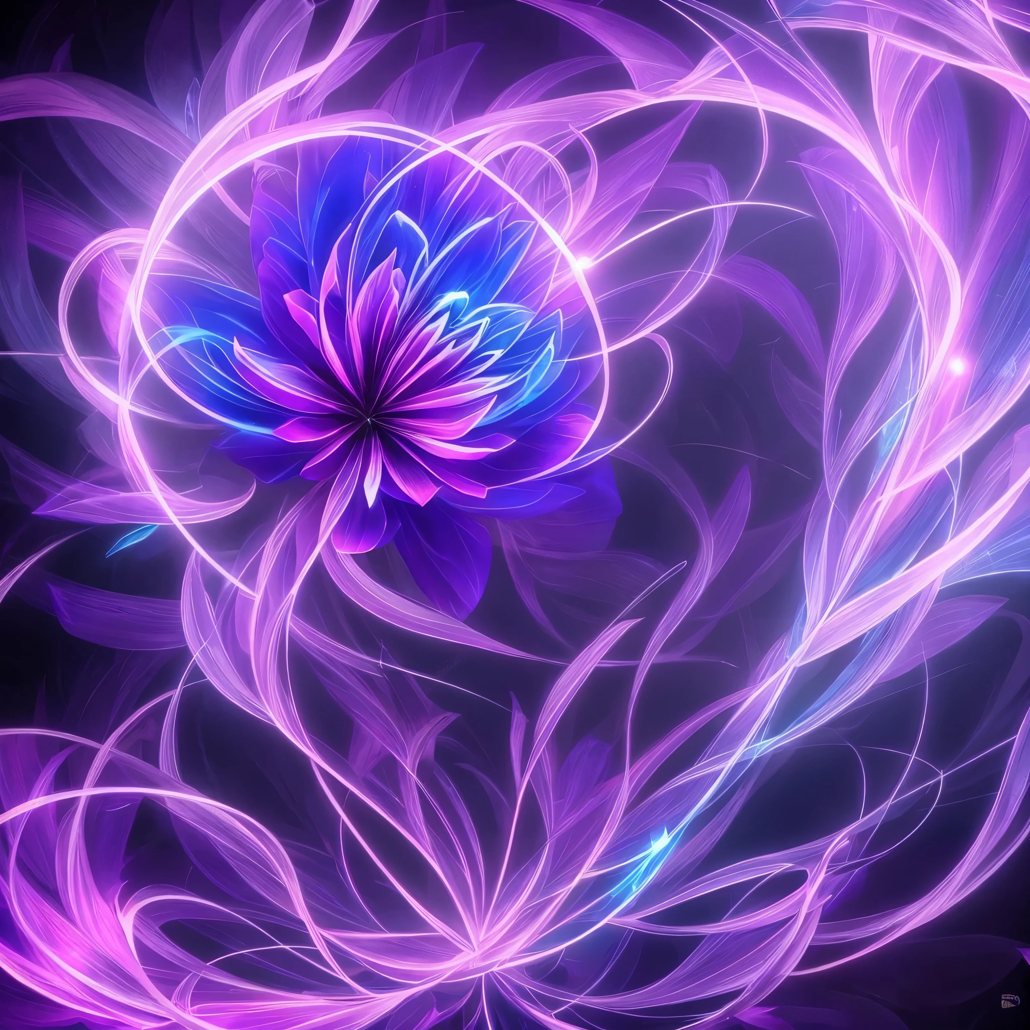 a purple flower with blue lights on it, a digital painting by Mario Dubsky, trending on deviantart, fantasy art, glowing purple, glowing delicate flower, purple lightning, magical flowers, purple aura, dramatic purple thunders, purple magic, beautiful!!! digital art, beautiful flower, purple energy, 🌺 cgsociety, magenta lighting. fantasy, glowing flowers, purple glow